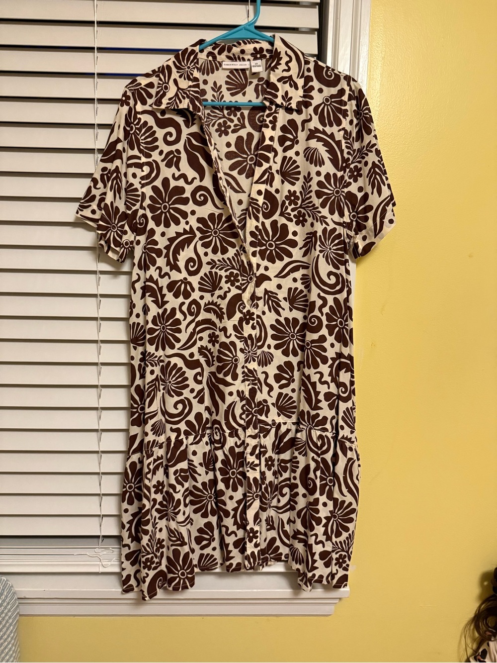 Cream and Brown Floral Button-Front Dress
